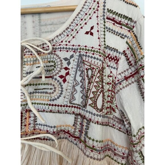 Rancho Estancia Women's Tie-Front Cardigan Blouse Embroidered Beaded Gauzy Sze L - Picture 5 of 12